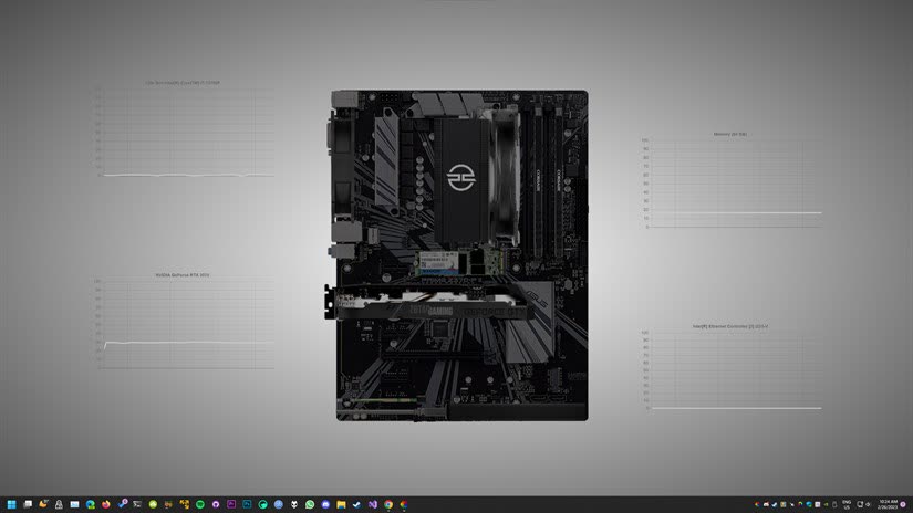 Hardware-Monitor-Hintergrund mit Echtzeit CPU-, GPU- und Speicher-Statistiken