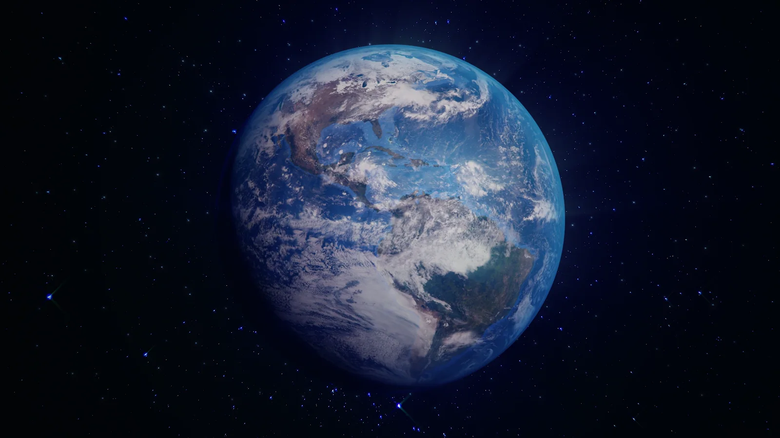 Blue Earth floating against a dark star field