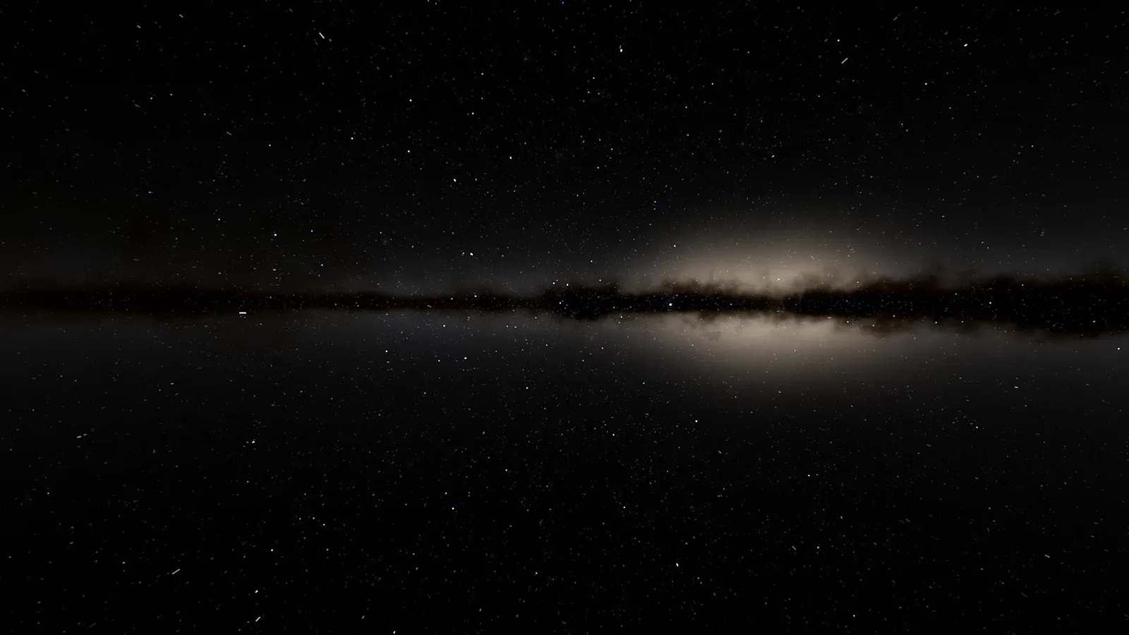 Thin luminous galaxy band crossing a black panoramic starfield